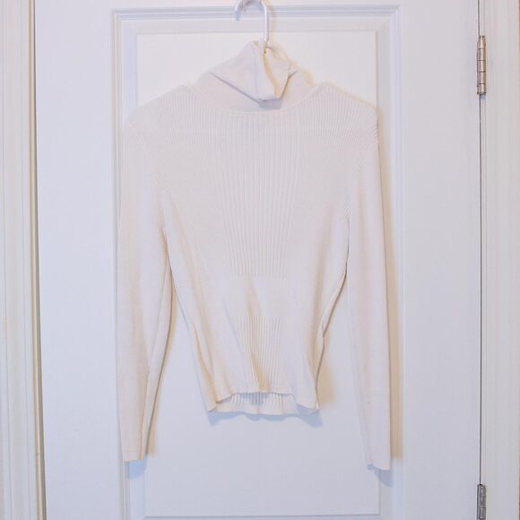 S Carlisle White Ribbed Turtleneck Sweater Top 90s 80s Layering Piece Academia - Picture 2 of 7